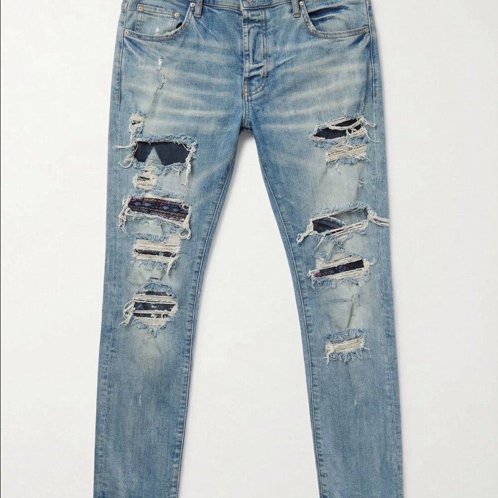 AMIRI Distressed Skinny Jeans Light Blue Wash Size 36